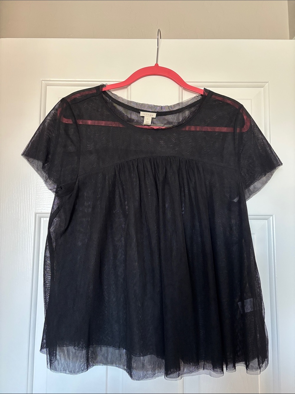 Binge Sheer Black Short Sleeve Babydoll Top